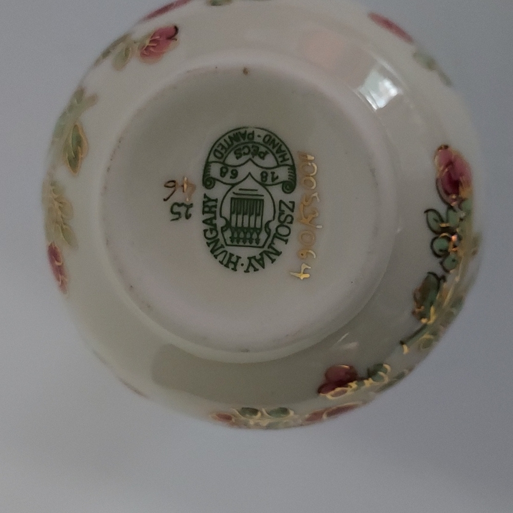 ZSOLNAY-HUNGARY Floral Vase w/Gold Trim - Picture 7 of 8